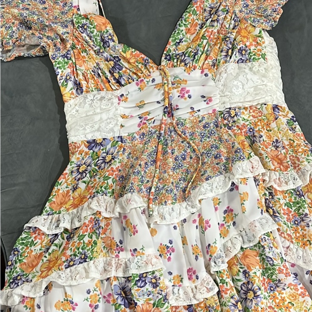 Floral Kids Dress with Lace Accents